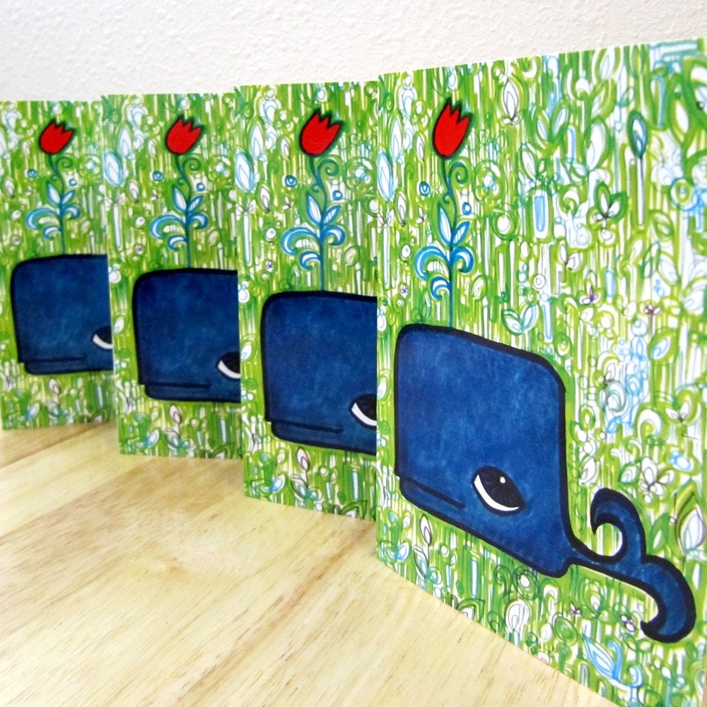 Tulip Whale Cards - Set of 4