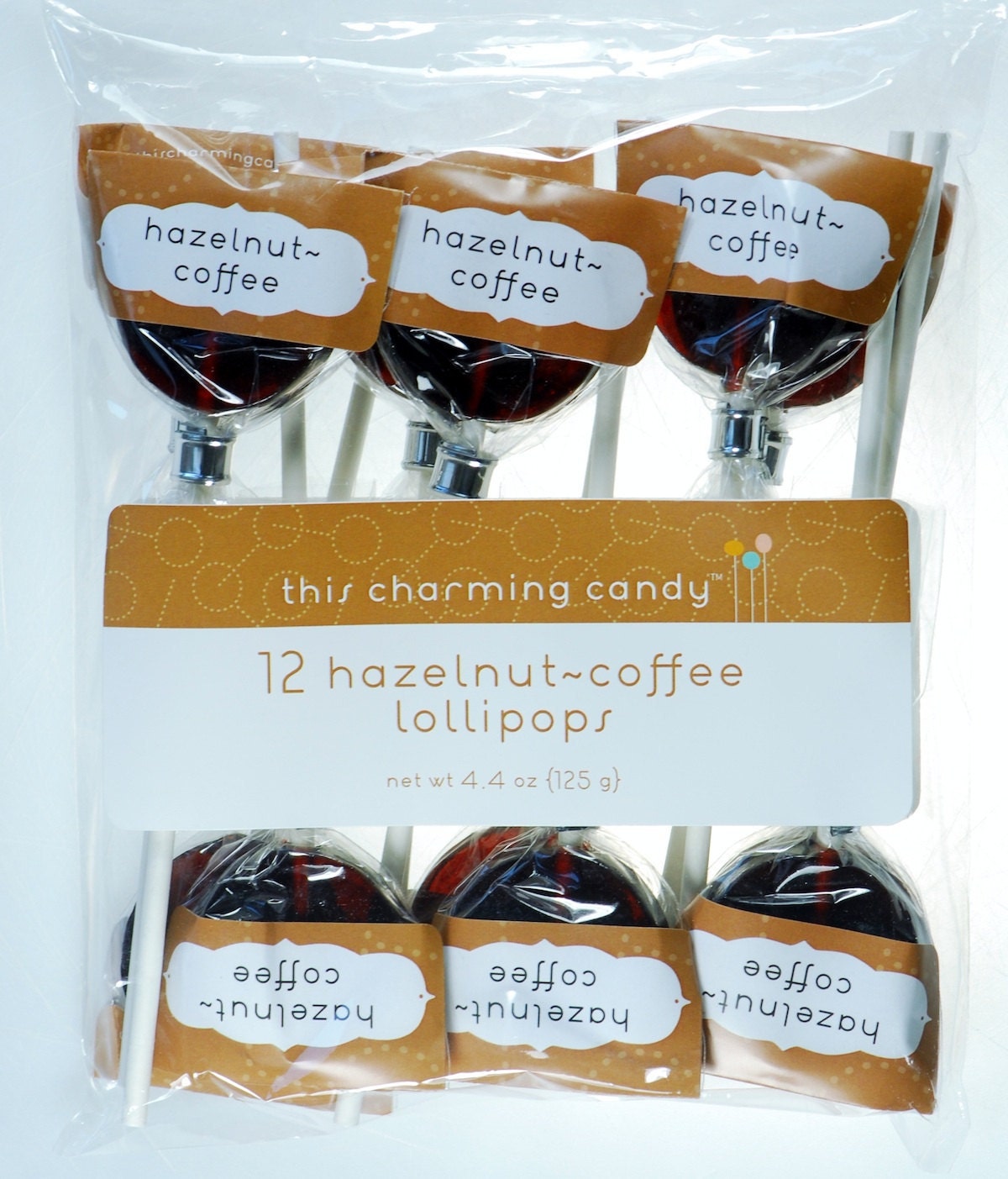 12 Hazelnut Coffee Lollipops - gourmet hard candy suckers
