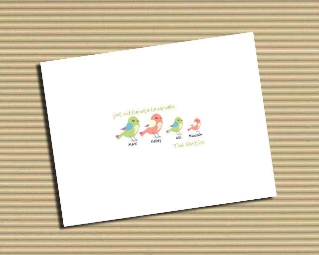SET OF 10 CUSTOMIZED Family Birds Note Cards