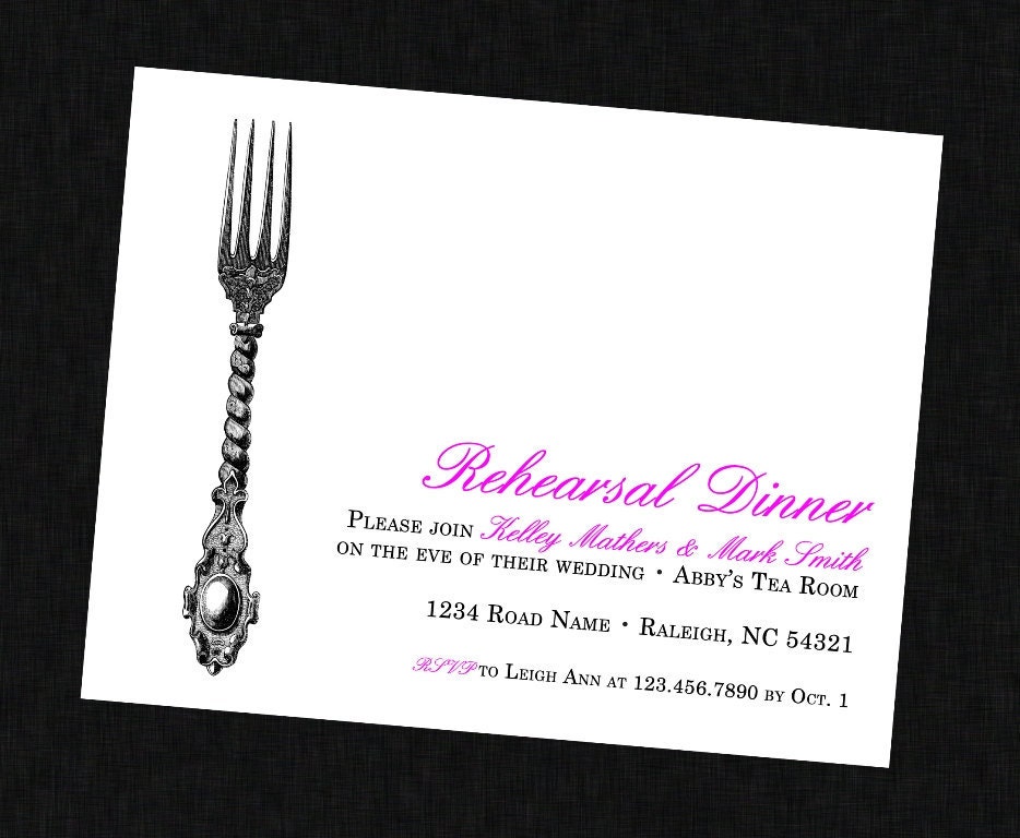 Elegant Fork - Personalized Rehearsal Dinner or Dinner Party Invitations (Set of 10)