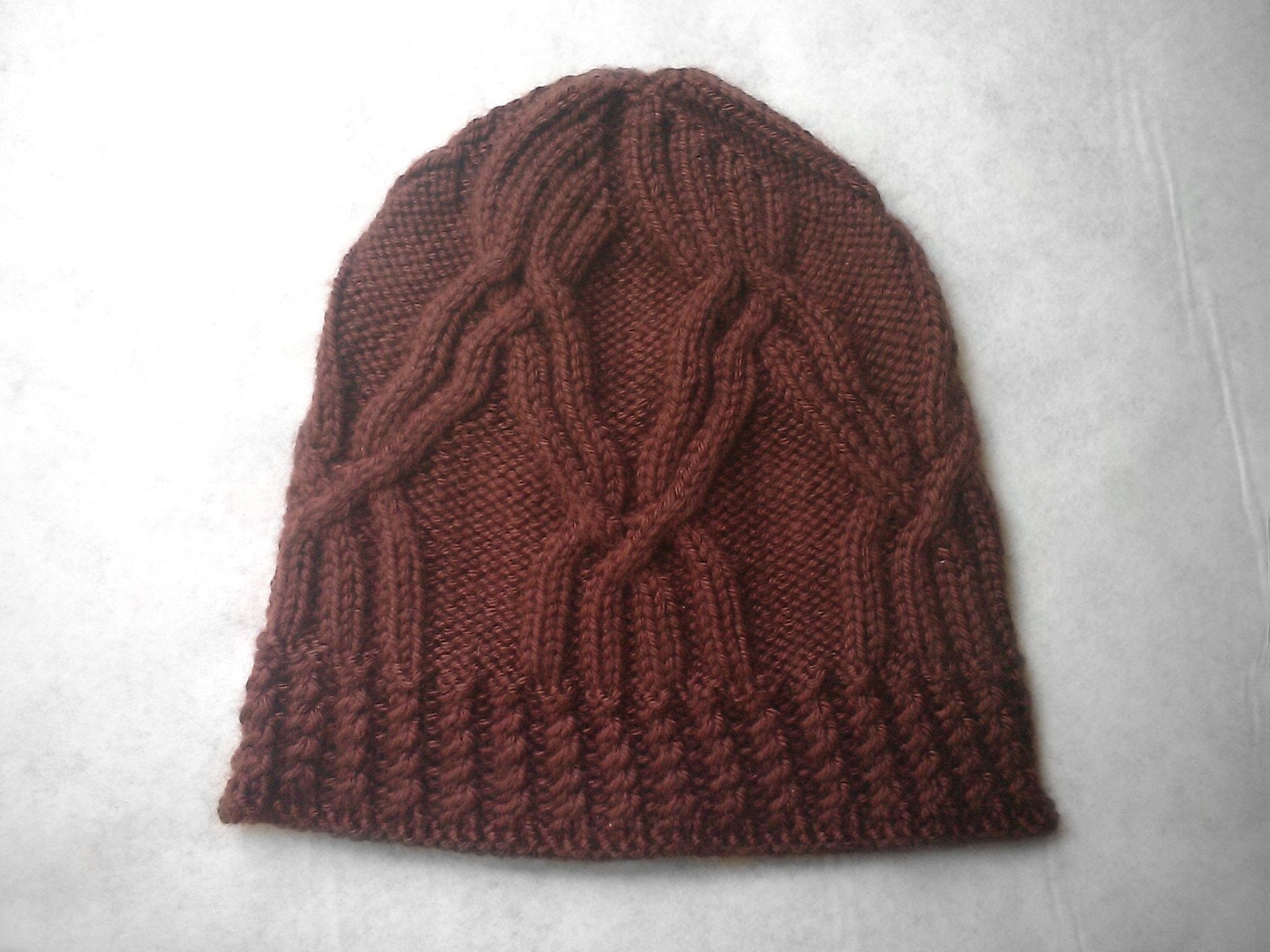 Dark Brown Gnarled Cabled Vine Beanie