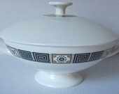 Wedgwood China Asia Round Covered Vegetable Bowl White Black Gold