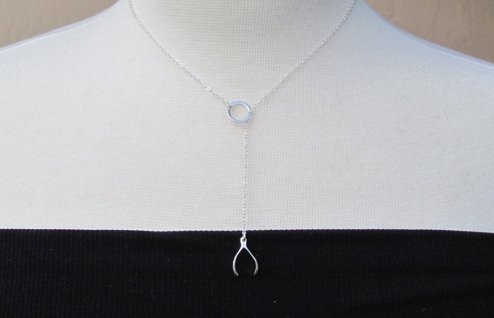 Wishbone Lariat Necklace- As Seen on Jennifer Aniston, Sterling Silver
