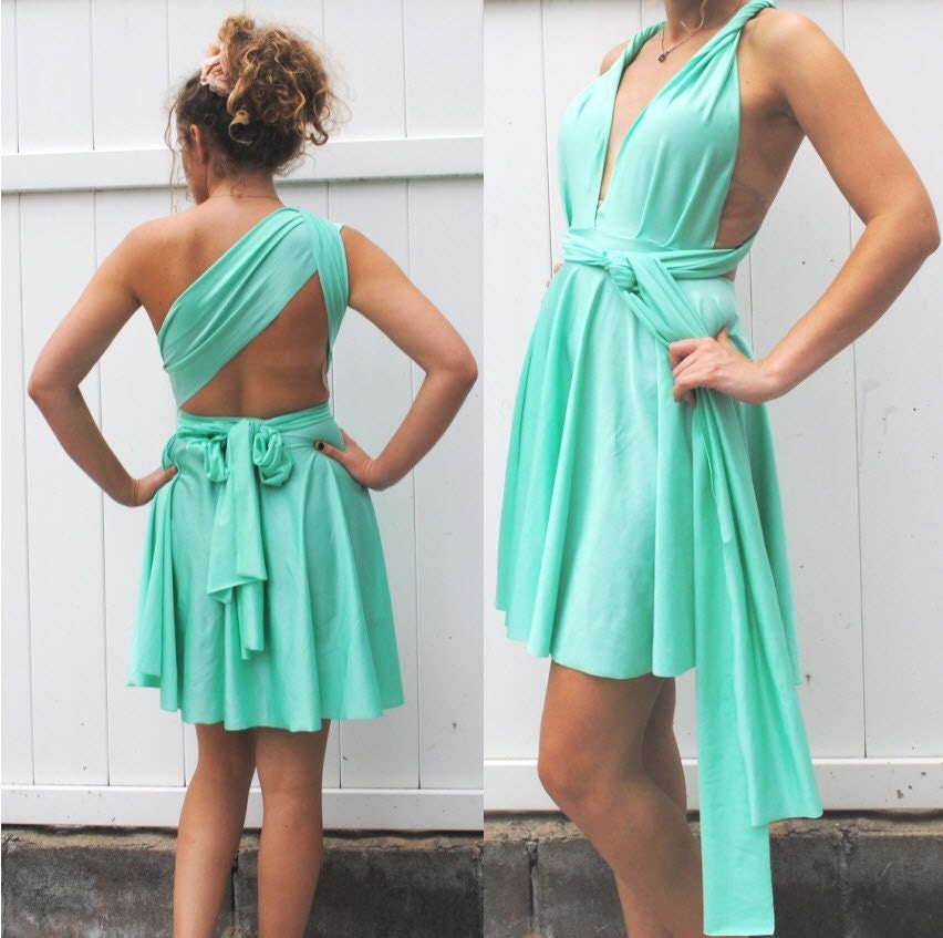 Reserved for Audrey's Bridal party-Short Aqua Infinity Convertible Dresses with 60" straps over the knee length