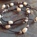 Sterling Brushed Heishi Bead Pearl Leather Wrap Bracelet Necklace Fashion Rustic Shabby Chic Natural Brown Black Custom Organic