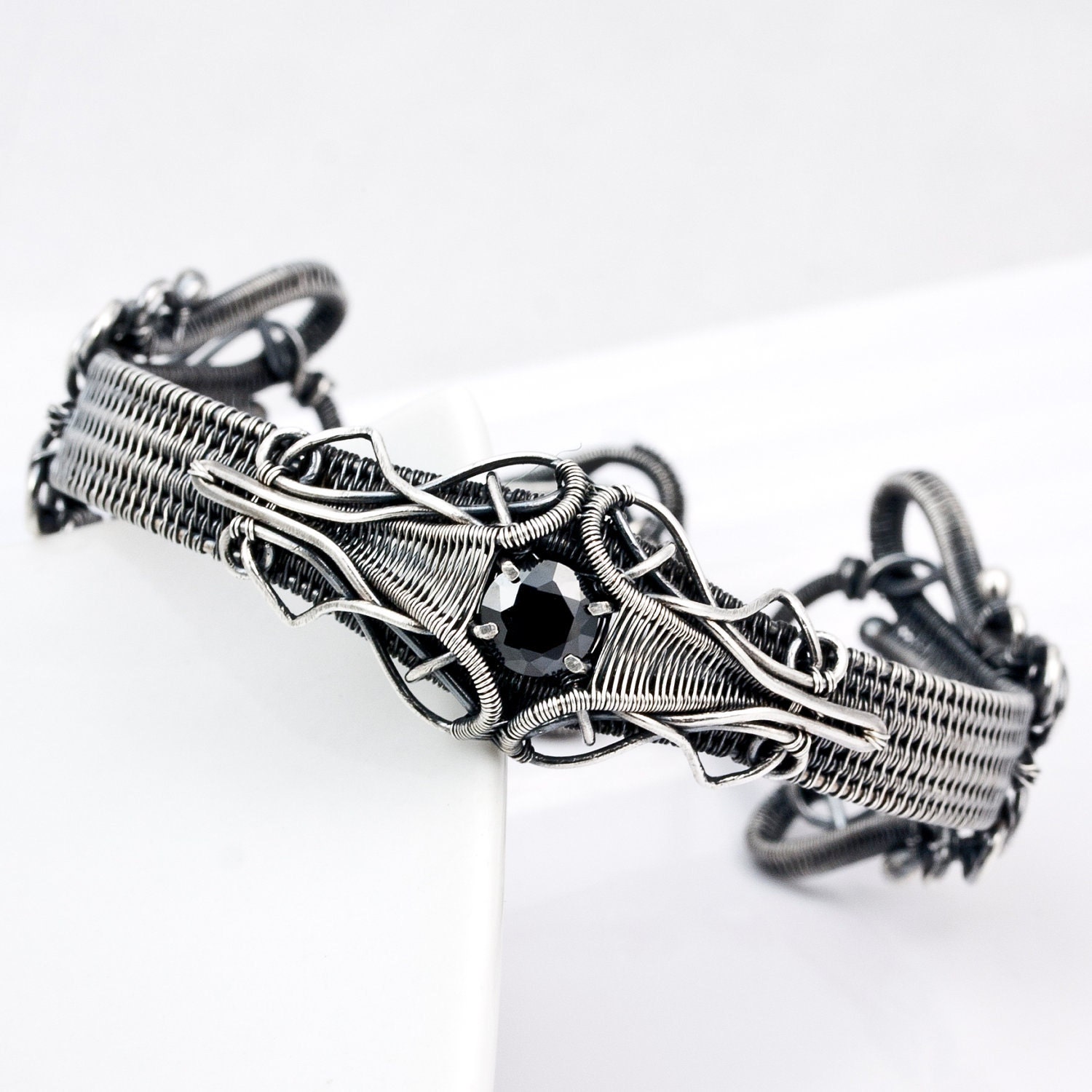 Fine Silver and Black Spinel Bracelet - Betty Design