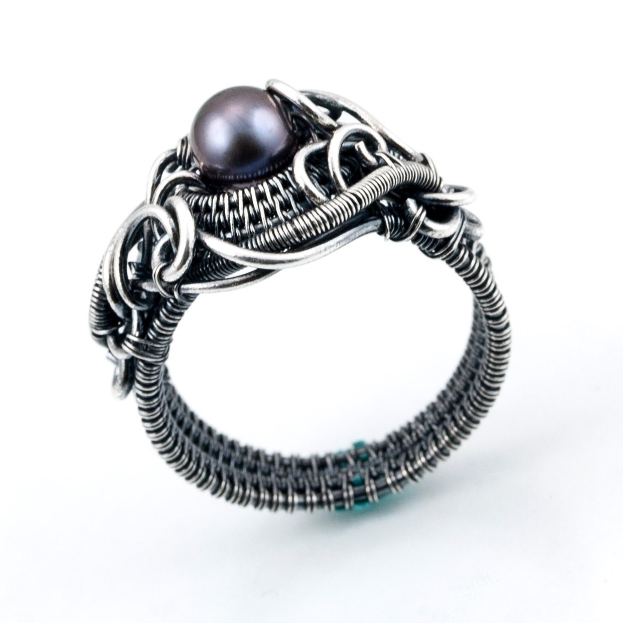 Size9 - Freshwater Peacock Pearl and Fine Silver Ring - Ocean's Breath