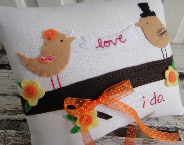 Love Bird Bride and Groom Wedding Ring Bearer Pillow