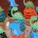 Dinosaur Cupcake Toppers Lime Green Orange and Turquoise Blue Boy Dino Birthday Party Decorations