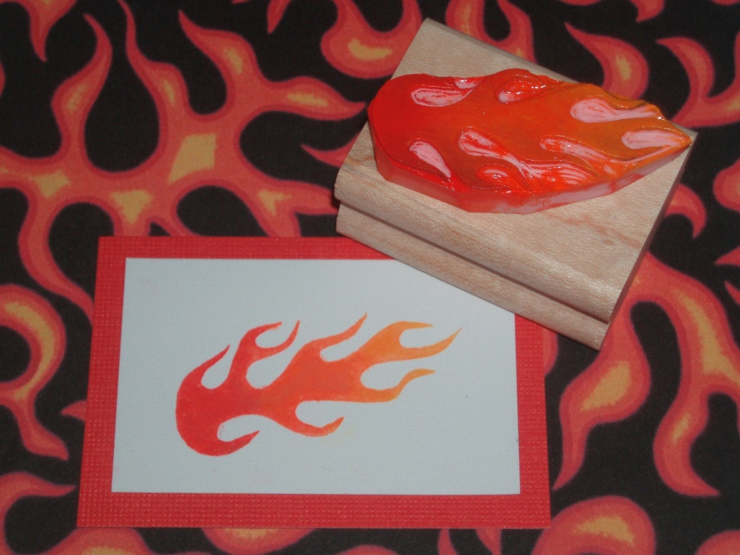 Large Flame - Hand Carved Rubber Stamp
