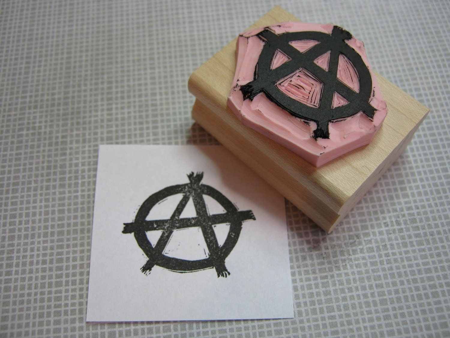 Anarchy (hand carved) in the UK - hand carved rubber stamp