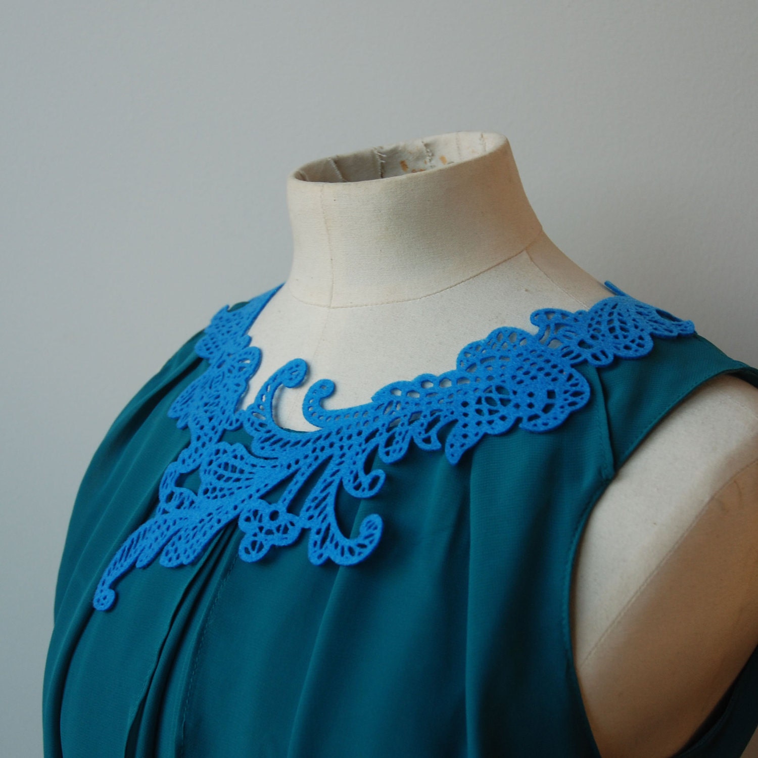 Lace Eco-Necklace - Blue Swirly - Delicate Laser Cut - Recycled Felt