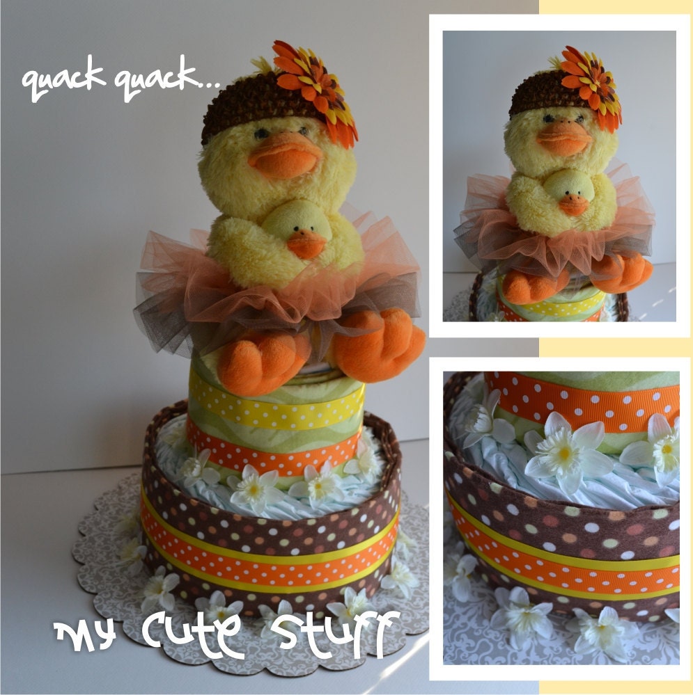Mrs. Quack Diaper Cake - 2 Layers - Baby Shower - Nursery Gift - Centerpiece