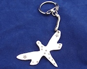 Aluminum Dragonfly Key Chain Handmade and Stamped with Stars and Tiny Flowers
