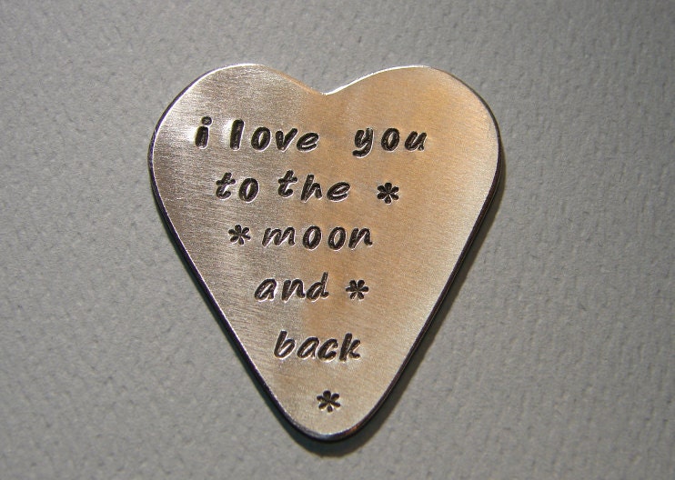 Guitar Pick Aluminum Handmade Heart Shape with Love to the Moon and Back