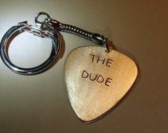 Personalized Bronze Guitar Pick Keychain