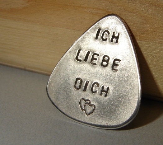 Guitar Pick Ich Liebe Dich Handmade from Aluminum for Valentines day
