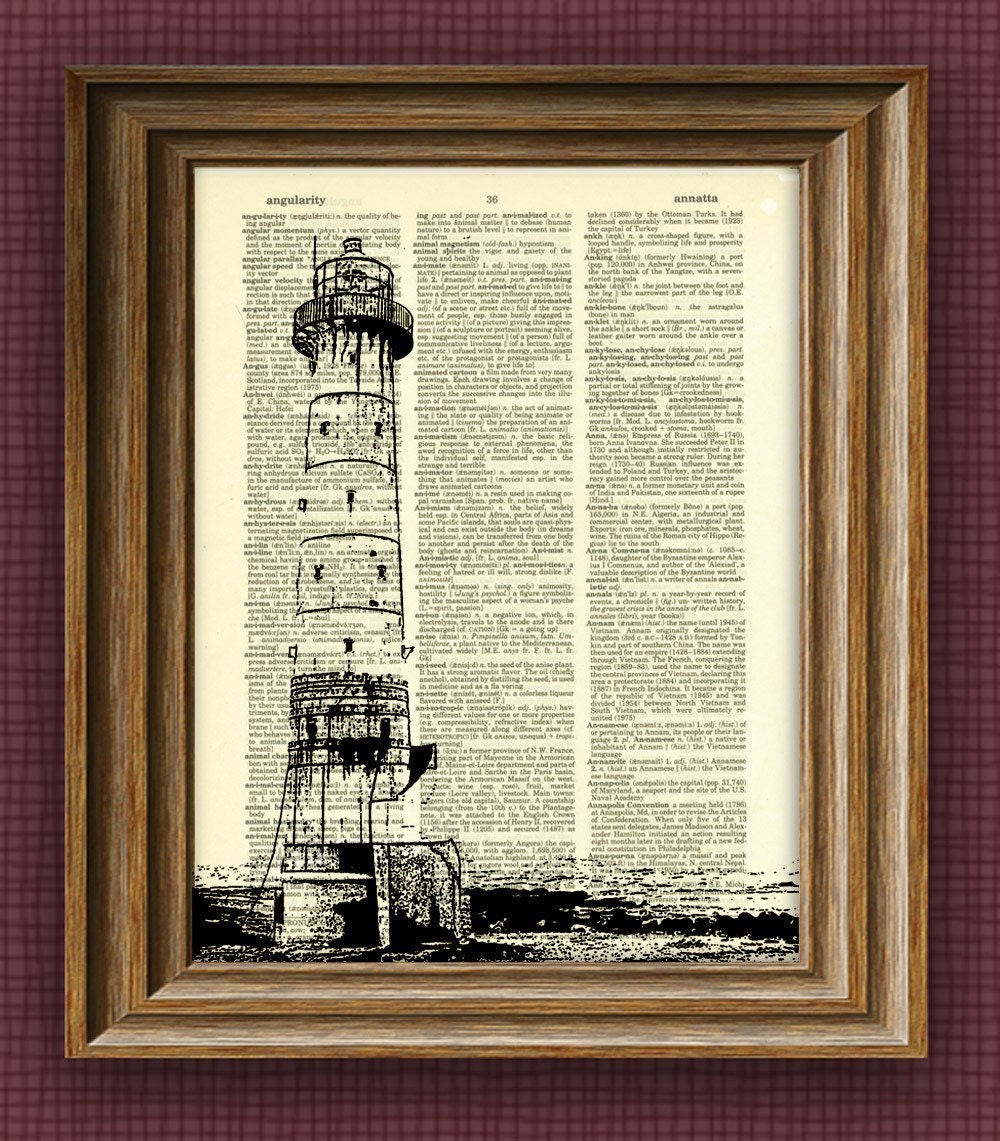 LIGHTHOUSE awesome upcycled vintage dictionary page book art print Buy 3 Get 1 Free