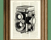 antique TWIN REFLEX CAMERA illustration beautifully upcycled dictionary page book art print