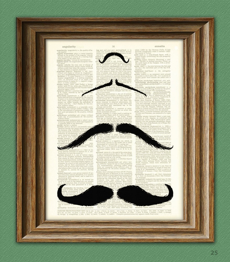 Mustache Art Print A Study of EPIC MUSTACHES beautifully upcycled vintage dictionary page book art print