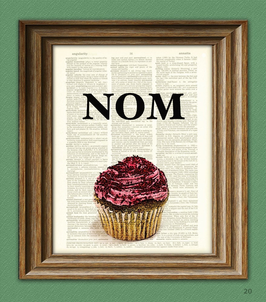 CUPCAKE Super Nom food word altered art dictionary page illustration book print