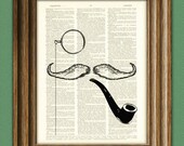 Mr Mustache with Monocle and Pipe beautifully upcycled vintage dictionary page book art print