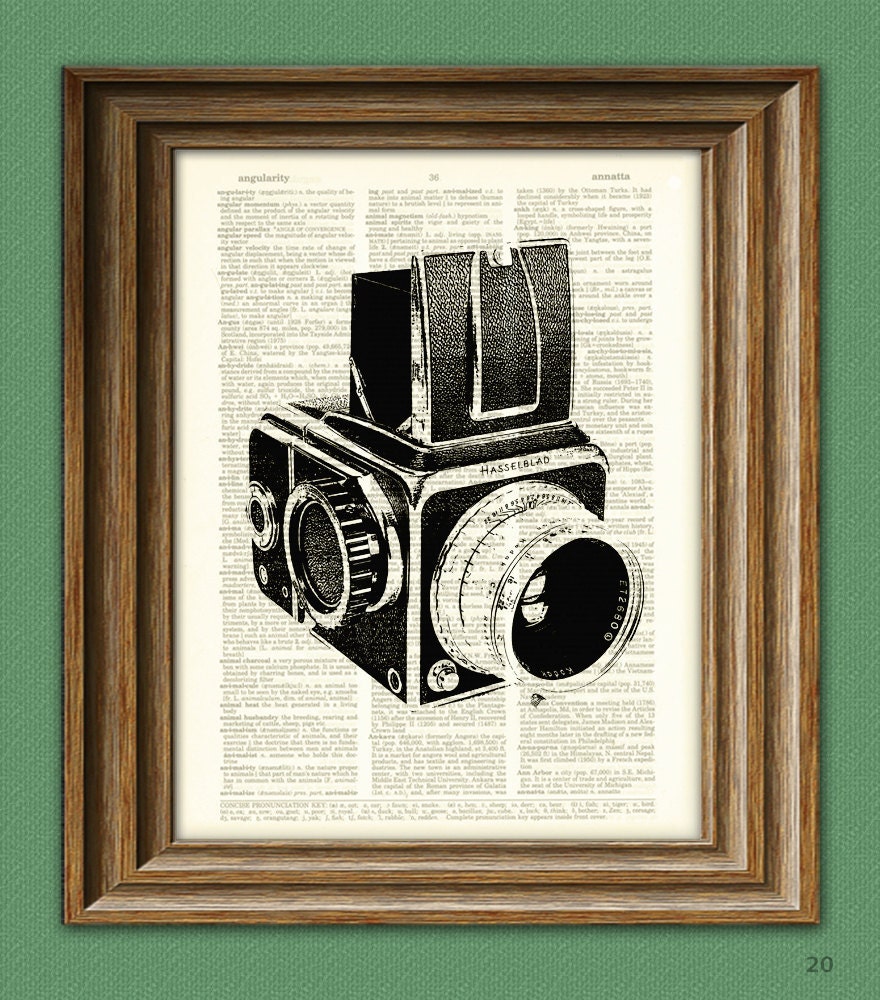 Antique HASSELBLAD CAMERA print over an upcycled vintage dictionary page book art