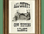 All-County Cow Tipping League illustration beautifully upcycled dictionary page book art print