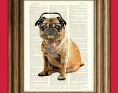 Pug DMC Hip Hop Pug with iced-out bling and DJ Headphones original art vintage dictionary page book art print