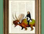 Benjamin Franklin riding a dinosaur beautifully upcycled dictionary page book art print