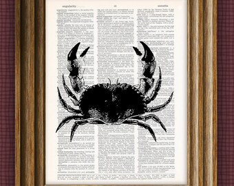 Vintage crab beautifully upcycled dictionary page book art print