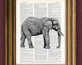 Awesome elephant beautifully upcycled vintage dictionary page book art print
