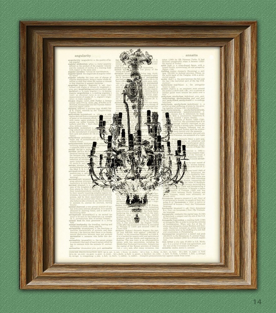 Book Page Art Antique 18th Century Chandelier awesome upcycled vintage dictionary page paper book art print