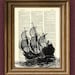 GALLEON Ship at sea illustration beautifully upcycled dictionary page book art print