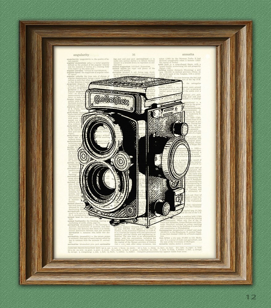 antique TWIN REFLEX CAMERA illustration beautifully upcycled dictionary page book art print