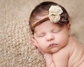 Baby Headband - Brown, Cream, and Linen Rosette Cluster