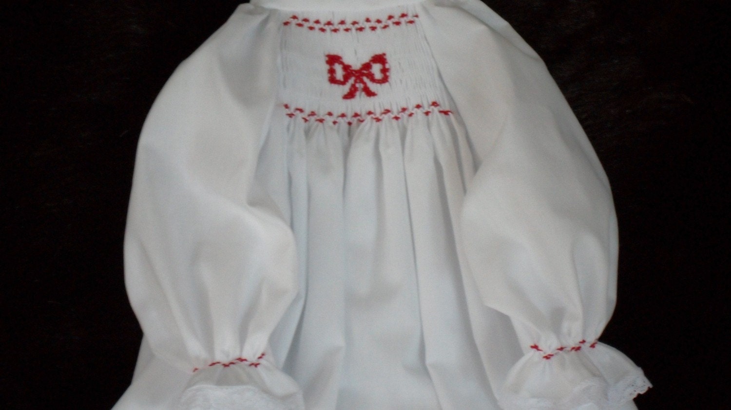 White Daygown Smocked in Red