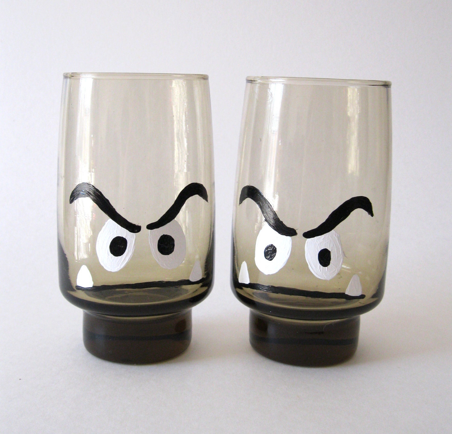 Goomba Drinking Glasses - Hand Painted Mario Inspired Set of 2 Tall Glasses