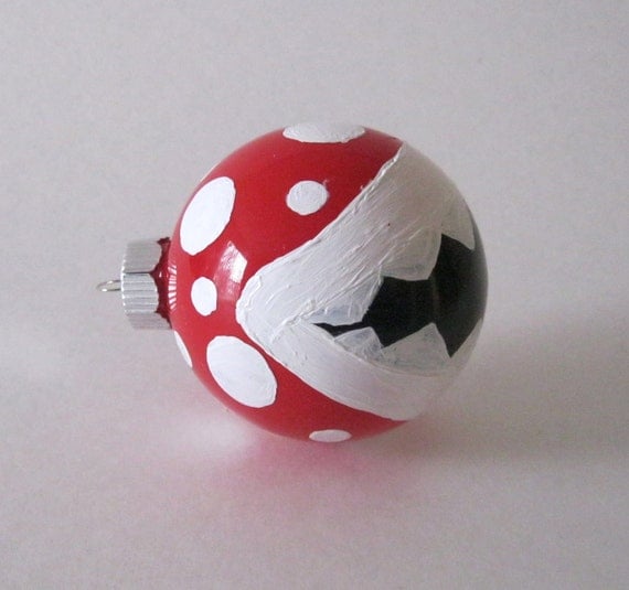 Piranha Plant Christmas Ornament- One Hand Painted Mario Inspired Glass Ball Ornaments