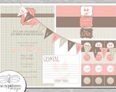 Bridal Shower Invitation Set - Customizable PDF File - Cupcake Toppers, Water bottle Labels and more