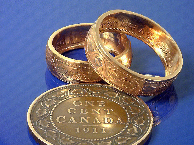 COIN RING JEWELRY  - - (( Canadian Large Penny )) - - Choose The ((Ring Size)) You Want