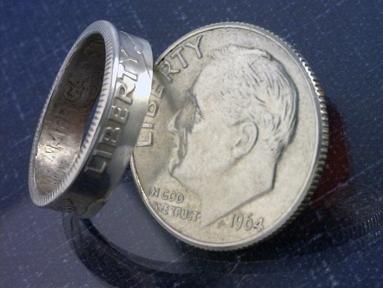 COIN RING  - -   (U.S. Roosevelt Silver Dime) - (Pinky or Toe Ring) - -  Choose The (Ring Size) You Want