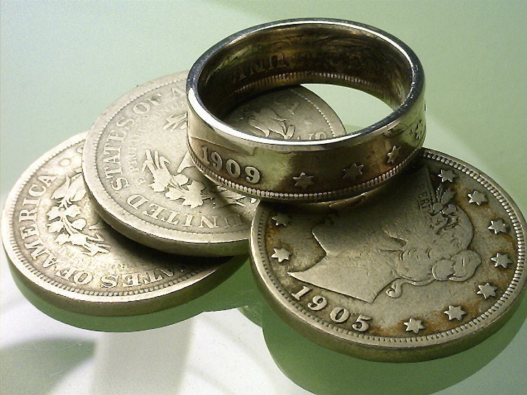 COIN RING --------- (( United States "V" Nickel 1883 - 1912 )) ---------- Choose The  (Year & Ring Size) You Want