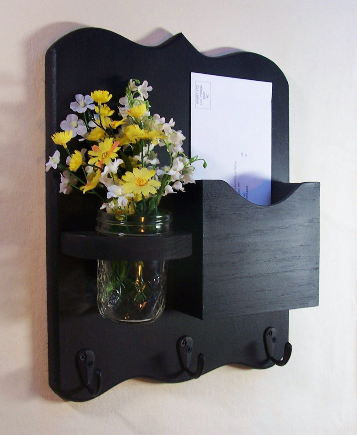 Mail Organizer - Mail and Key Holder - Letter Holder - Key Hooks - Jar Vase - Organizer
