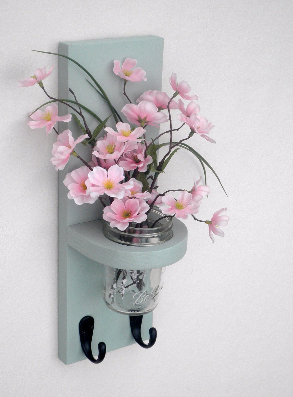 Wall Sconce with Jar Vase and Key Hooks