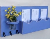 Mail Organizer - Mail Holder - Triple Slot - Key Hooks - Jar Vase - Organizer - Painted Distressed Wood