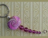 Polymer Clay Focal Bead Key Ring in Pink