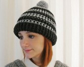 Gray Pom Pom Hat