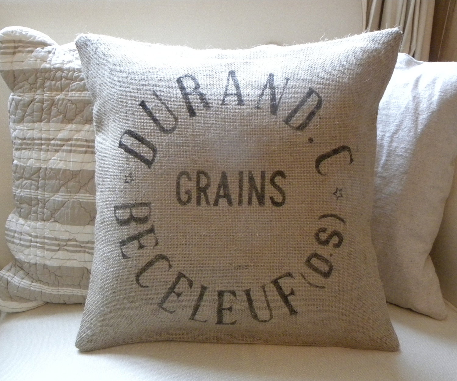 Burlap replica French grain sack pillow cover