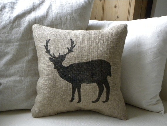 Burlap deer reindeer pillow cushion for Christmas winter or boys room - Etsy Front Page item